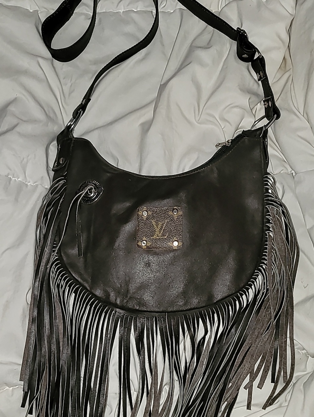 Brown boho Fringed Crossbody Has Lv Logo